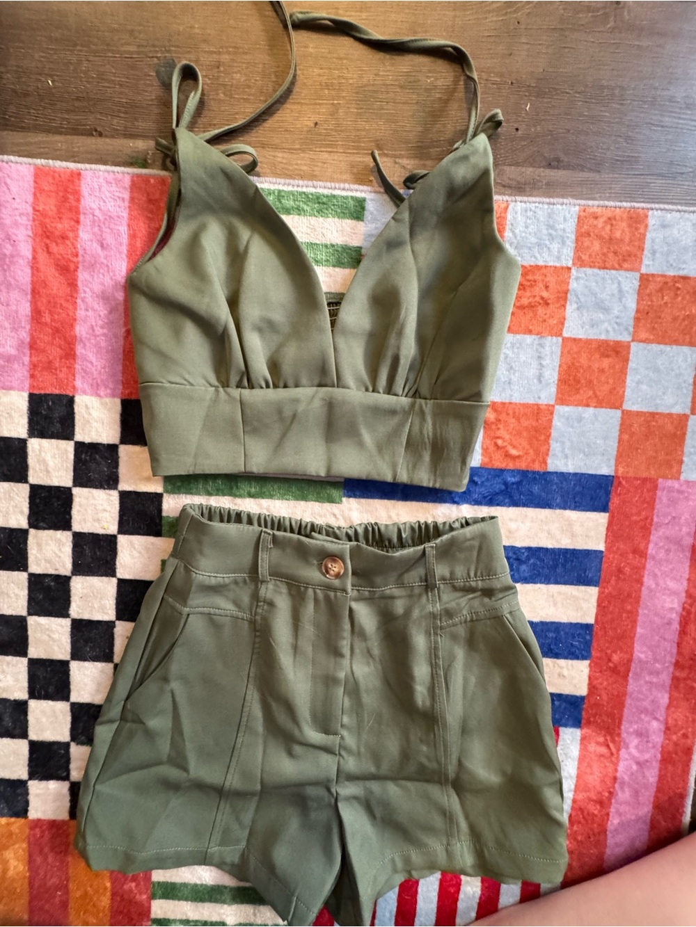 Olive Green Tie-Strap Crop Top - Women